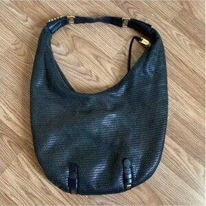 She + Lo Hobo Black Perforated Leather Shoulder Bag